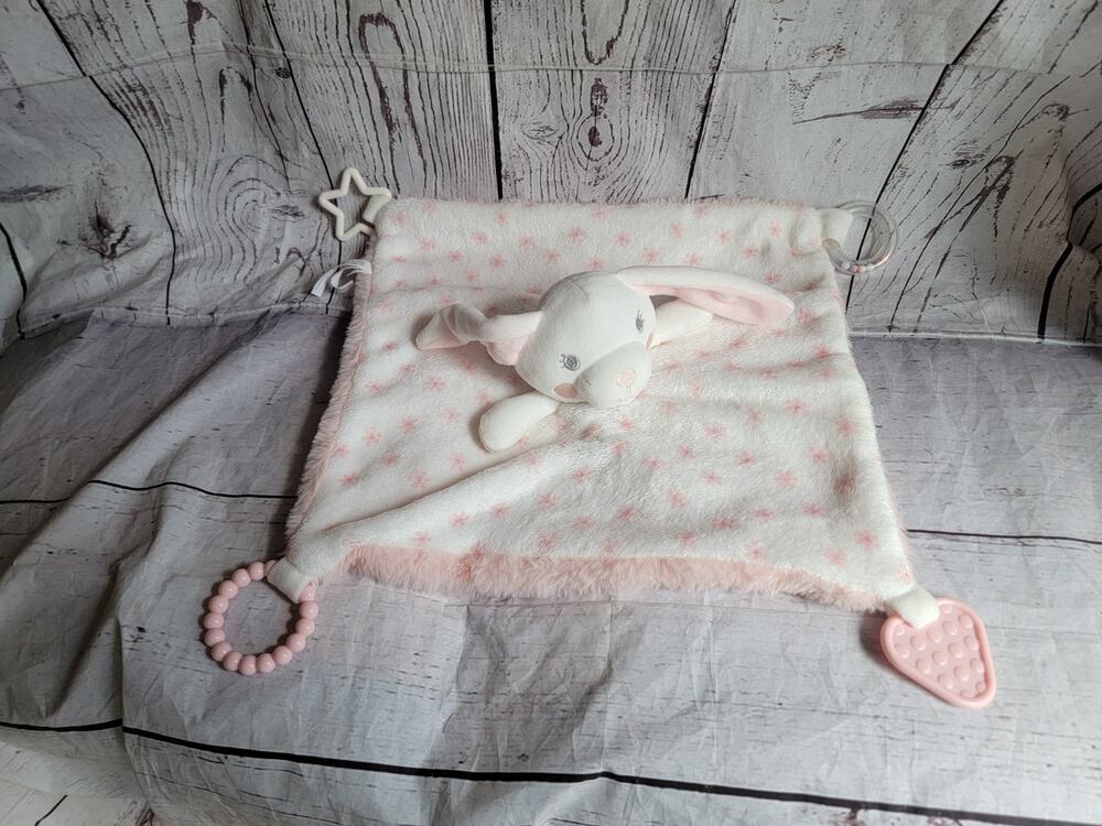 Pink White Bunny Lovey Dream Gro Soft Security Blanket 13X13 Teether Rattle